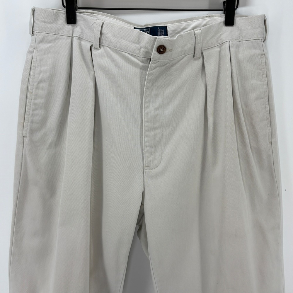 Vintage Polo Ralph Lauren Andrew Pant 36px30 Double Pleated Chino Pants Cream - Picture 2 of 15
